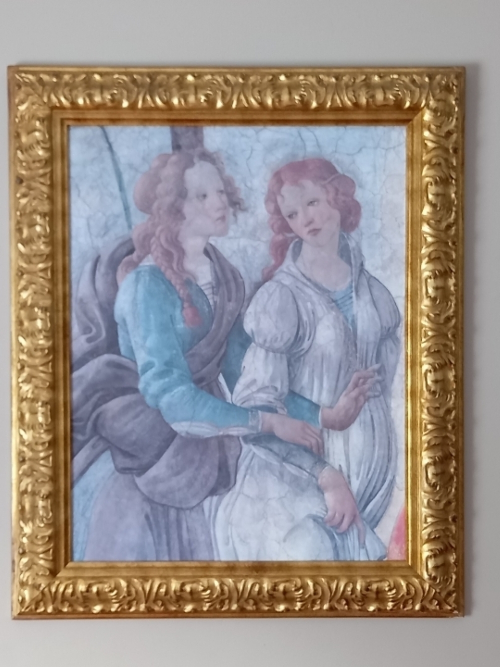 Classical Gold-Framed Home Art Print Two Ladies - Blue & White Tones